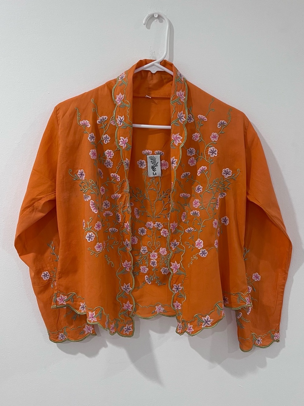 Embroidered Floral Orange Jacket Boho Cottagecore S